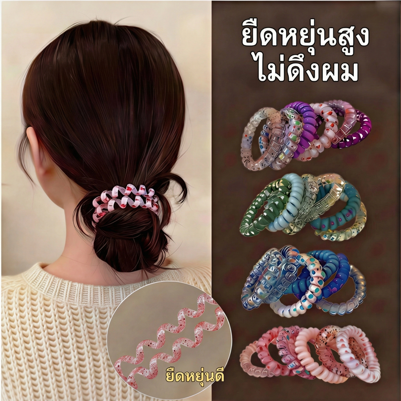 DREJEW เดรช 6ชิ้น ลูกอมสีโทรศัพท์สายเชือกผม6ชิ้นชุดสไตล์เดียวกันไม่เจ็บผมส่วนบุคคล หมวก และอุปกรณ์ผมสําหรับผู้หญิง