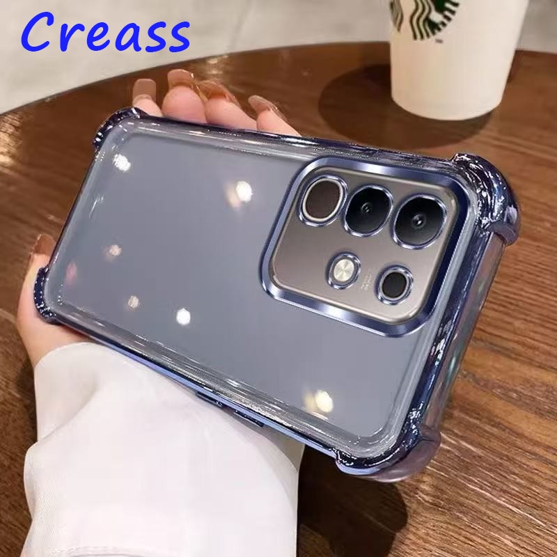 01เคสโทรศัพท์กันกระแทกมุมสี่เหลี่ยมชุบไฟฟ้า Vivo Y05 Y03 Y03T Y21D Y19S Y200 Y300 Y29 V29 Y100 Y04 Y29S V27 V27Pro Y39 ฝาหลังใสไม่เหลือง ขอบนูนป้องกันกล้อง