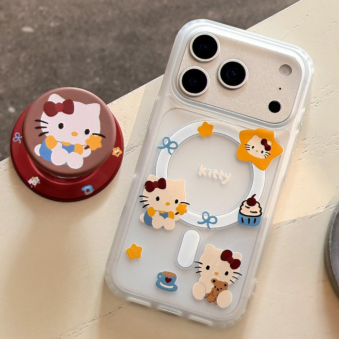 ขนมหวานดีไซน์ Hello Kitty เคสโทรศัพท์พร้อมขาตั้งเข้ากันได้กับ iPhone 11 12 Pro 13 Pro Max 15 Pro Max
