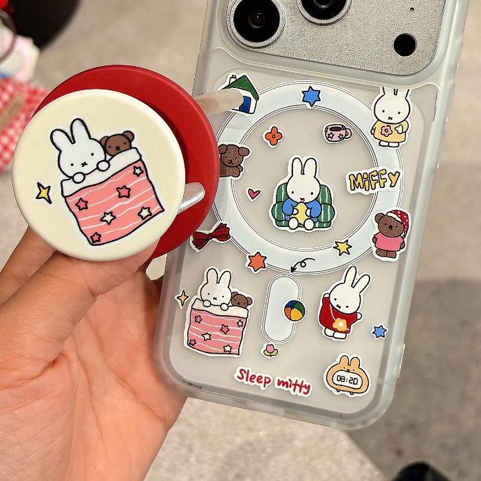 การ์ตูน Miffy รูปแบบกระต่ายเคสโทรศัพท์พร้อมขาตั้งเข้ากันได้กับ iPhone 11 12 Pro 13 Pro Max 15 Pro Max 14 16 Pro 16 Plus 17 Air 17 Pro 17 Pro Max
