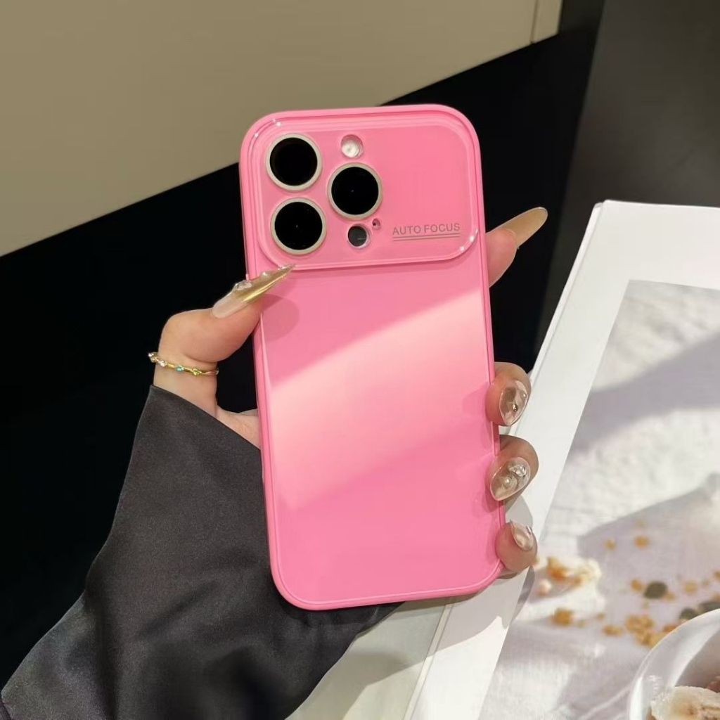 เคสกระจกชุบไฟฟ้าสีชมพูกุหลาบเกรดพรีเมียม หน้าจอใหญ่ มีฟิล์มในตัว สำหรับ iPhone 17 Pro Max 16 15 14 13 12 11 Pro Max