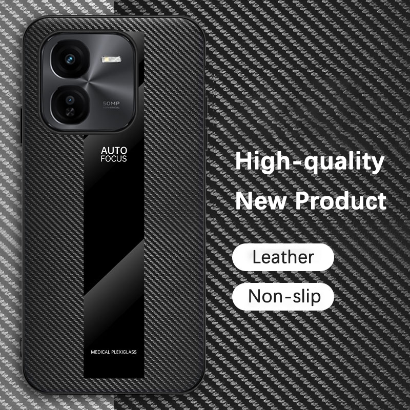 ปลอกสําหรับ vivo iQOO Z9 5G Global iQ00 iQOOZ9 I2302 I2218 เคสโทรศัพท์หนังอะคริลิคคาร์บอนไฟเบอร์ขอบน