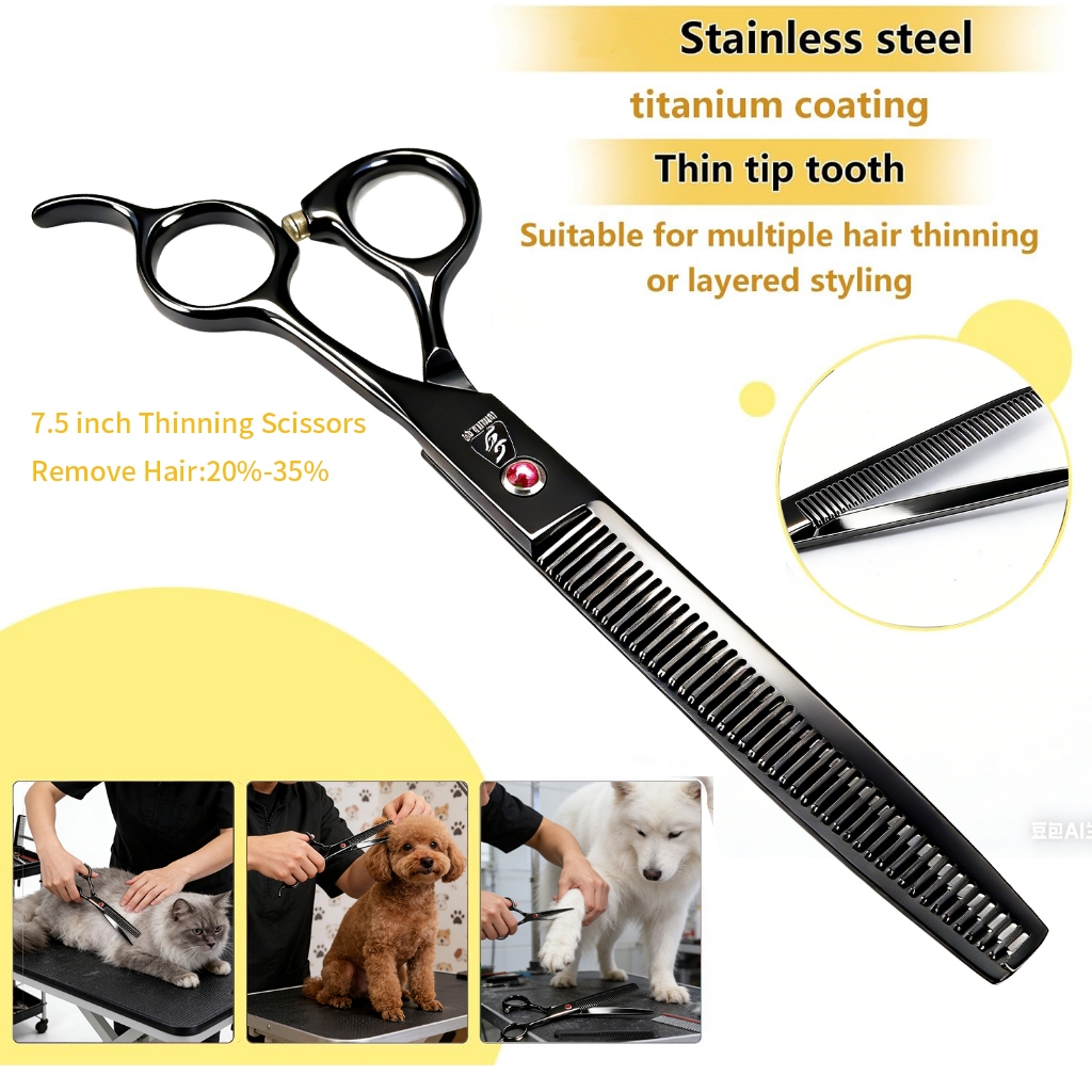 Sangelar 8 นิ้ว,ชุดกรรไกรตัดขนสัตว์เลี้ยงขนาด, สำหรับแมวและสุนัข, รวมกรรไกรตัดขนแบบตรง, กรรไกรตัดขนแบบโค้ง, กรรไกรตัดผอมบาง, หวี และปากกาหยุดเลือด (บรรจุในกระเป๋า) - รูปที่ 4