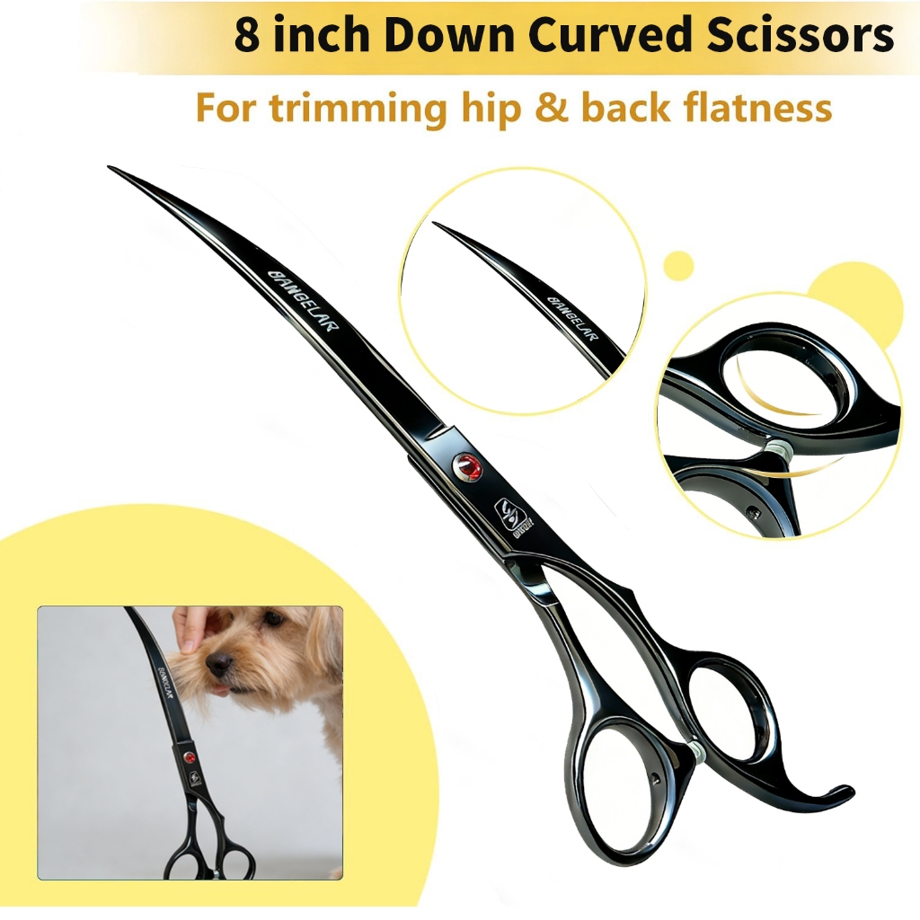 Sangelar 8 นิ้ว,ชุดกรรไกรตัดขนสัตว์เลี้ยงขนาด, สำหรับแมวและสุนัข, รวมกรรไกรตัดขนแบบตรง, กรรไกรตัดขนแบบโค้ง, กรรไกรตัดผอมบาง, หวี และปากกาหยุดเลือด (บรรจุในกระเป๋า) - รูปที่ 3