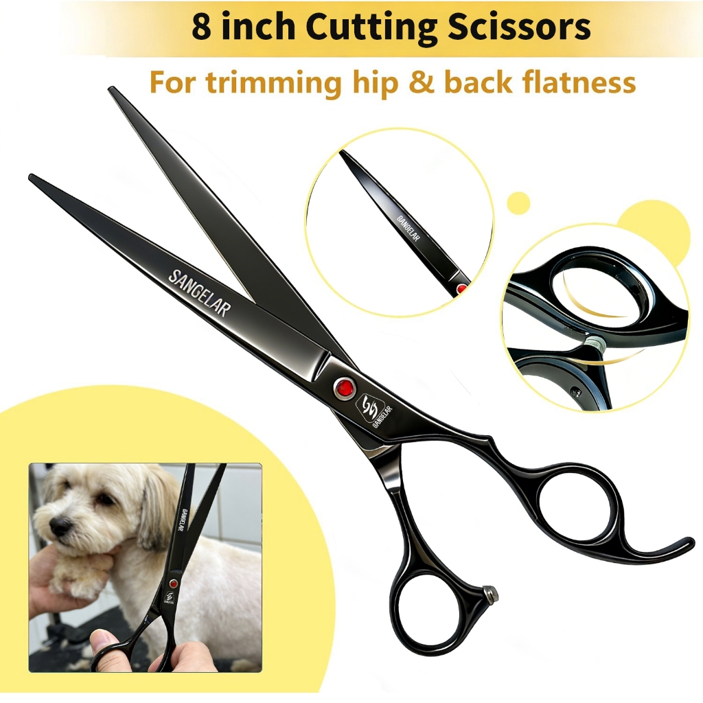 Sangelar 8 นิ้ว,ชุดกรรไกรตัดขนสัตว์เลี้ยงขนาด, สำหรับแมวและสุนัข, รวมกรรไกรตัดขนแบบตรง, กรรไกรตัดขนแบบโค้ง, กรรไกรตัดผอมบาง, หวี และปากกาหยุดเลือด (บรรจุในกระเป๋า) - รูปที่ 2