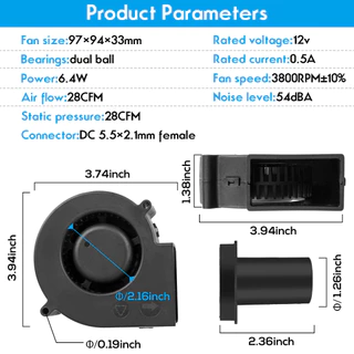 พัดลมหอยโข่ง พัดลม 12V DC ปรับได้ เทอร์โบ ลมแรง พัดลมเป่าเตาไฟ เตาน้ำมัน เครื่องเป่าลม หอย โข่ง หอยโข่ง Blower เป่าลม โบเวอร์