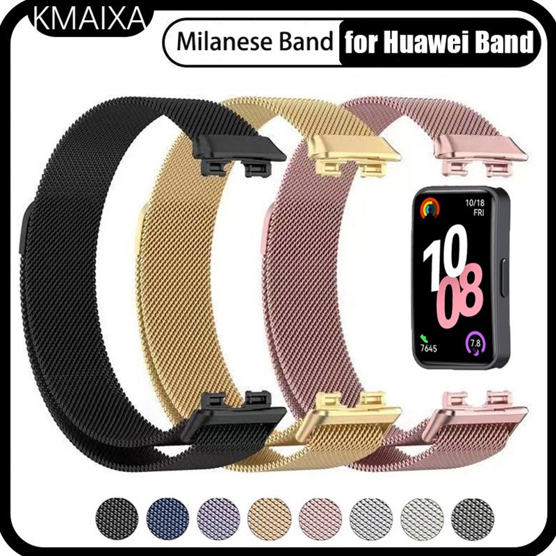 สายรัดสําหรับ Huawei Band 10 9 8 Smartwatch Milanese Loop สแตนเลสแม่เหล็กข้อมือสร้อยข้อมือโลหะอุปกรณ์เสริมสําหรับ Smartwatch Huawei Band 10 9 8 NFC