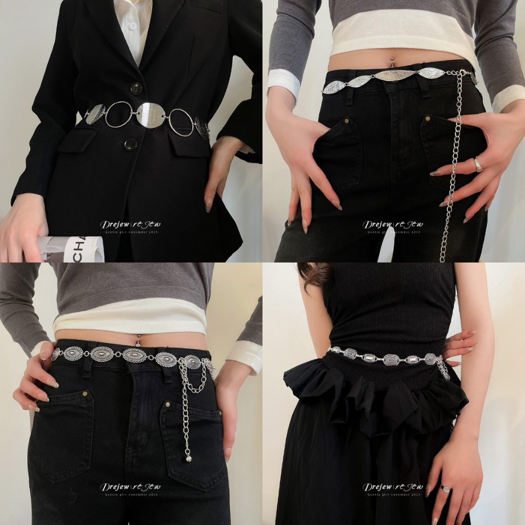 สร้อยคอนามธรรมสตรี สีเงินประดับโซ่และจี้ ออกแบบตามเทรนด์ใหม่