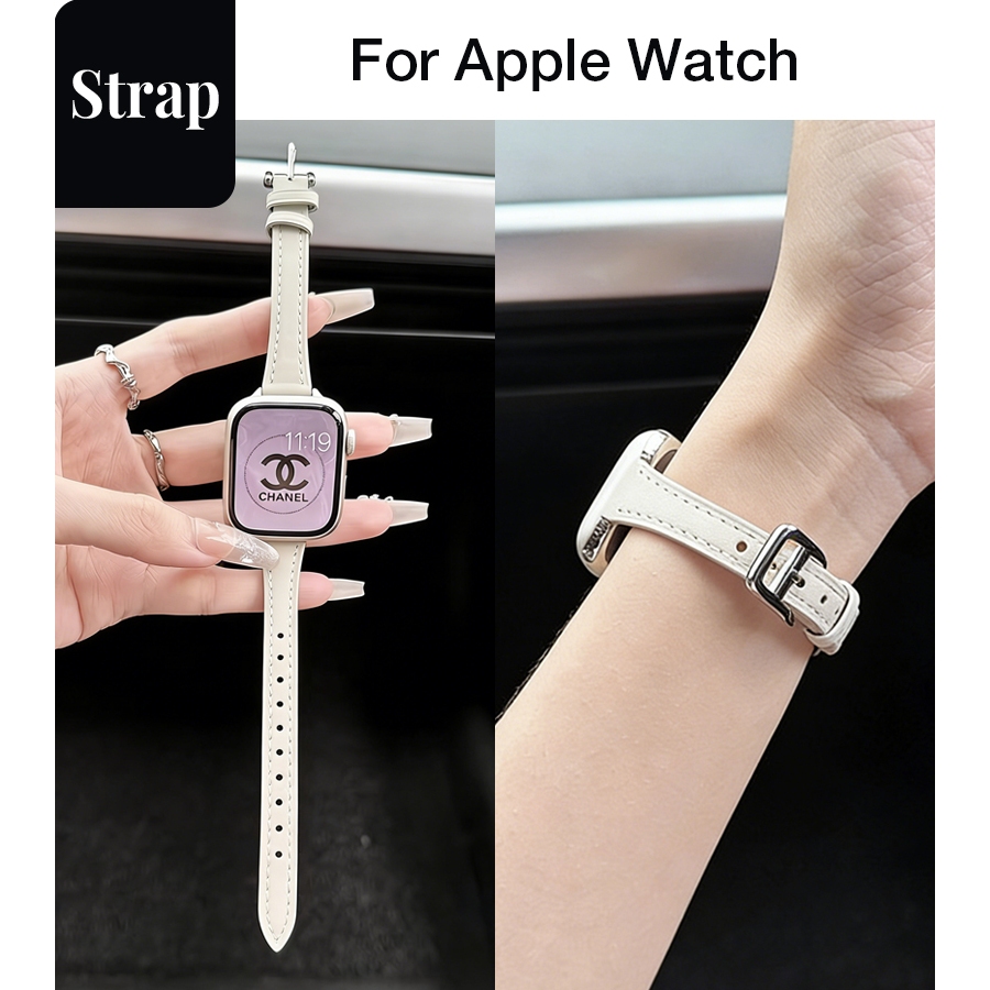 สุภาพสตรี Simple Ultra-Fine นุ่มหนังแท้ Commuter Strap เหมาะสําหรับ Apple Watch S11 SE3 Ultra3 S10 S