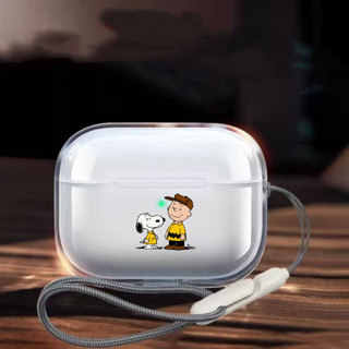 สีเหลือง Snoopy และ Charlie สําหรับ Airpods Pro3 กรณี Airpods Pro2 กันกระแทกหูฟังใสพร้อมเชือกแฟชั่นสําหรับ AirPods Pro3 4/4 (ANC) Pro2 3 Pro 2 1