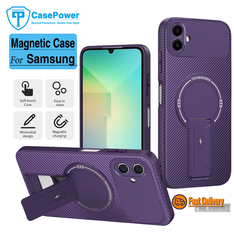 CasePower สําหรับ Samsung Galaxy A57 A37 A17 A07 A56 A36 A26 A16 A06 A55 A54 A35 A25 A15 TPU กรณี PC ซ่อนรถ Mount & แม่เหล็กกันกระแทก, คาร์บอนไฟเบอร์เนื้อ