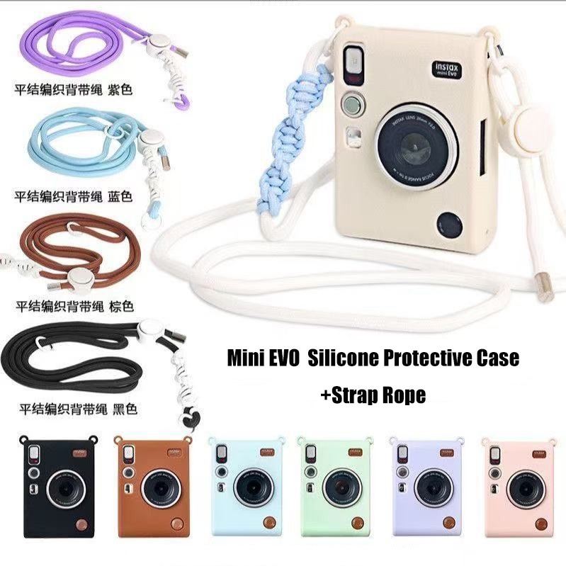 กล้องป้องกันสําหรับ Fujifilm Instax MINI EVO เคสซิลิโคนอ่อนนุ่มพร้อมสายคล้องเชือกกันฝุ่นกันน้ํากระเป๋ากระเป๋า