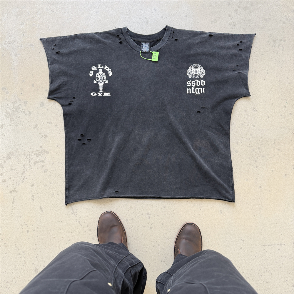 เสื้อยืดสไตล์ Retro 90s Y2K ลายเปิดรูปแบบโอเวอร์ไซซ์ ทำจากผ้าฝ้ายลินิน 100%