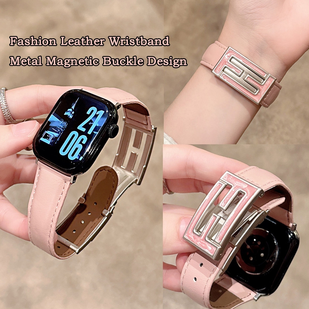 หรูหราแฟชั่นสายหนังพร้อมหัวเข็มขัดแม่เหล็กปรับได้ สําหรับ iWatch Series 11/10/9/8/7/6/5/4/3/S11/S10/9/8/7/6 ขนาด 38/40/41/42/44/45/46 มม.