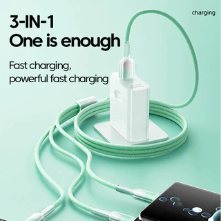 120W เคสไล่ระดับสีโปร่งใส Ultra-Fast Three-in-One สายชาร์จไนลอนถักสายเคเบิลข้อมูล USB to iOS/Type-C/Micro USB สายชาร์จโทรศัพท์มือถือ เหมาะสําหรับโทรศัพท์มือถือ/แท็บเล็ตพีซี/แล็ปท็อป