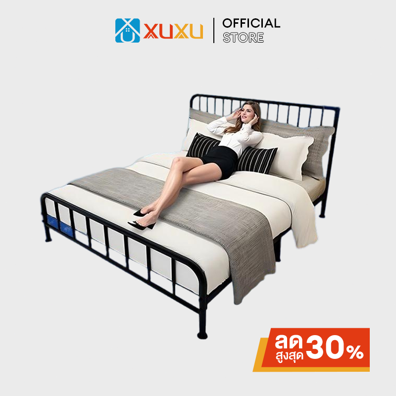 XUXU เตียงเหล็ก 3.5/4/5/ ฟุต เตียงนอน เหล็กกลม โครงเตียงแข็งแรง สามารถใช้ได้อย่างน้อย 20 ปี bed แบบอย่างหนา เลือกได้ 2 สี