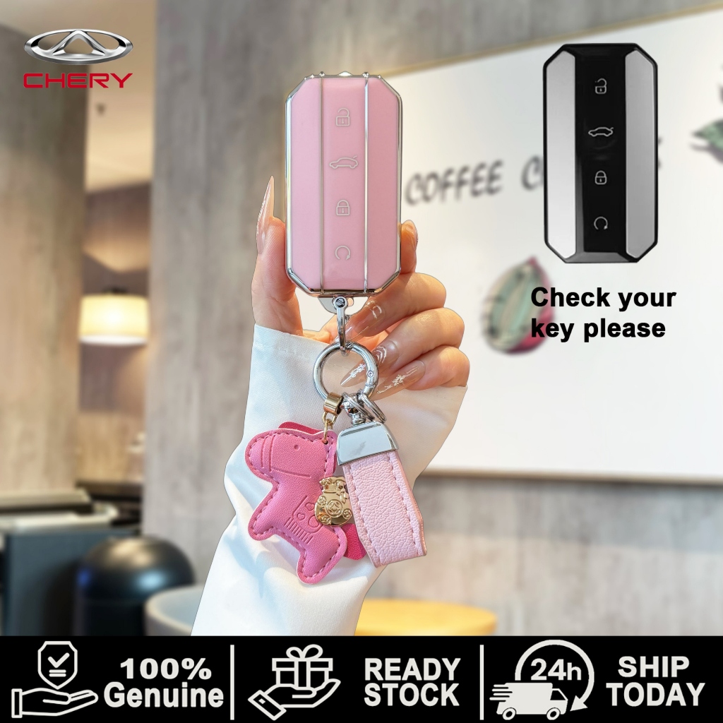 สีชมพู CHERY Jaecoo J5 EV เคสกุญแจรีโมทรถยนต์ โปร่งใส Jaecoo 5 Jaecoo J5 EV Jaecoo 5 EV พวงกุญแจรถ
