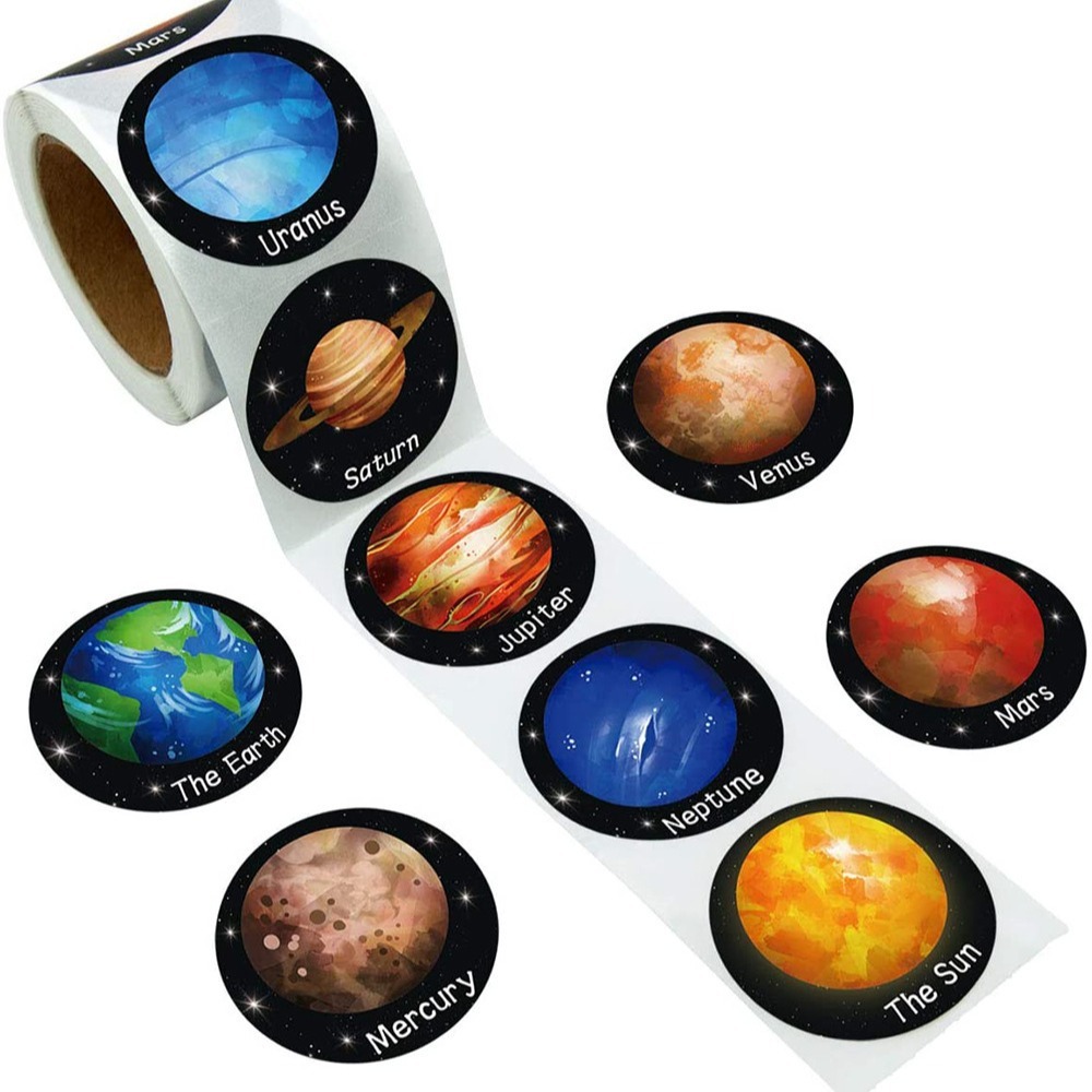 500PCS Planet Solar System สติกเกอร์สําหรับเด็กสติกเกอร์พื้นที่ม้วนวิทยาศาสตร์ตกแต่งการศึกษาสําหรับห้องเรียน