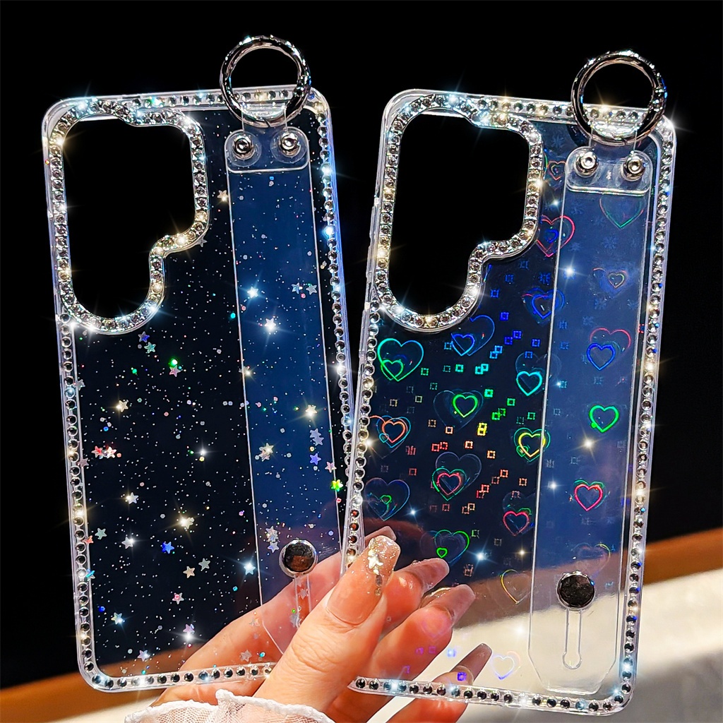 แวววาว แฟชั่น รูปหัวใจ แถบข้อมือ ซองโทรศัพท์ Samsung Galaxy S26 Ultra S26 Plus S26 S25 FE S25 Ultra S25 Plus S25 S24FE S24 Ultra S24 Plus S24 S23Ultra Case เคสโทรศัพท์ใหม่ IMD ป้องกันการตก เคสมือถือซัมซุง