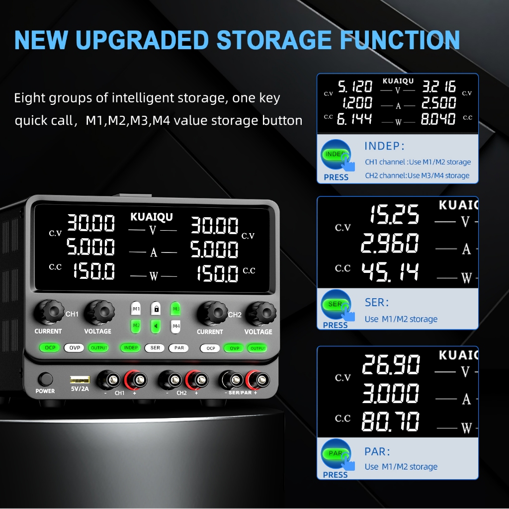 KUAIQU DC Variable ปรับ Dual-Channel Power Supply 4-in-1 30V5A  Series (60V5A) ขนาน (30V10A) Bench L