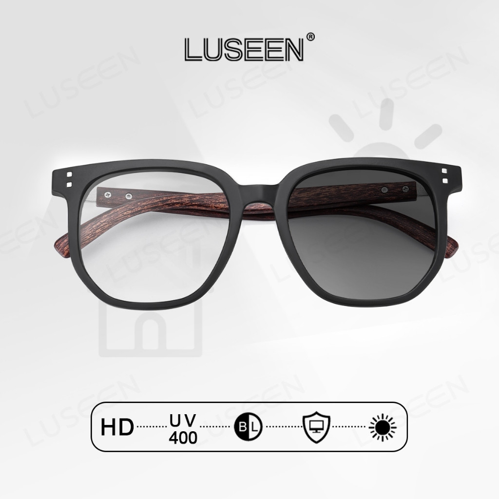 LUSEEN แว่นตาเปลี่ยนสีได้ และกรองแสงสีฟ้า ทรงสี่เหลี่ยม แฟชั่น ยูนิเซ็กซ์ สำหรับผู้ชายและผู้หญิง AG2