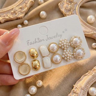 ต่างหูสตั๊ดมุก 12 ชิ้น/เซ็ต สไตล์แฟชั่นหรูสำหรับผู้หญิง
