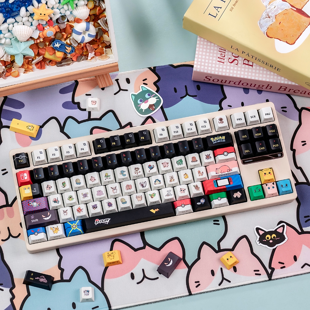 Pokemon Keycaps pocket monster PBT Cherry profile Side Shine ผ่าน RGB Keycap ชุดสําหรับคีย์บอร์ดแบบกลไก