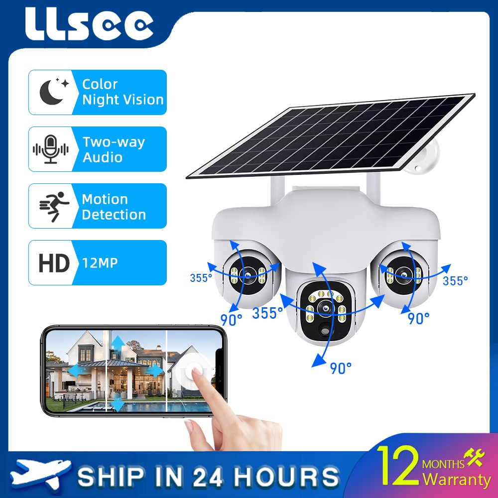 LLSEE V380 6K 12MP โทรศัพท์มือถือ PTZ ควบคุม 3 เลนส์กล้องแสงอาทิตย์ wifi กลางแจ้งไร้สาย 4G ซิมการ์ดท