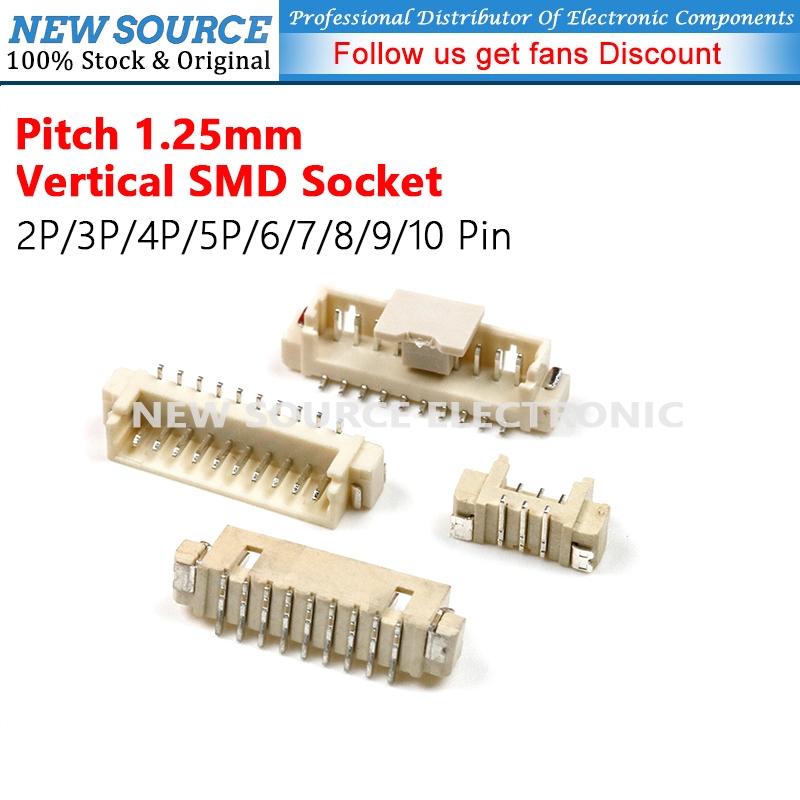 [5 ชิ้น] JST Pitch 1.25 มม.ซ็อกเก็ต SMD แพทช์แนวตั้ง 2P/3P/4P/5P/6/7/8/9/10 Pin SMT Connector แหล่งใ