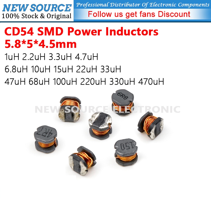 [20 ชิ้น] CD54 ตัวเหนี่ยวนําไฟ SMD 5.8*5*4.5 มม. 1uH 2.2uH 3.3uH 4.7uH 6.8uH 10uH 15uH 22uH 33uH 47u