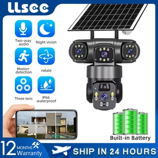 LLSEE V380 pro 6K 12MP 3 เลนส์ 3 ภาพ 4G ซิมการ์ดกล้องพลังงานแสงอาทิตย์ไร้สาย WIFI 360 กล้องวงจรปิดกลางแจ้งกันน้ำสี Night Vision การเคลื่อนไหวการติดตามสัญญาณเตือนภัยเสียงสองทาง
