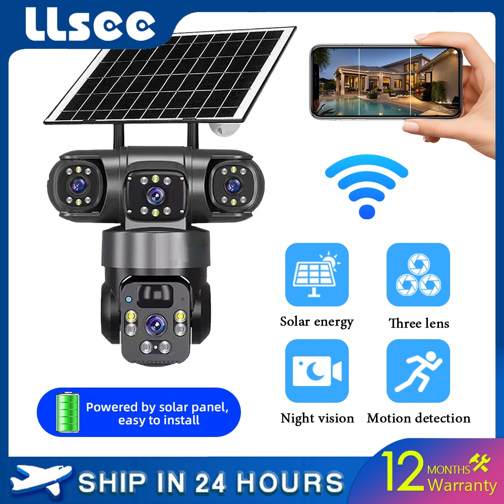 LLSEE V380 pro 12MP 6K สามเลนส์ HD WIFI กล้องพลังงานแสงอาทิตย์ไร้สายกันน้ำกลางแจ้ง AI การเคลื่อนไหวก