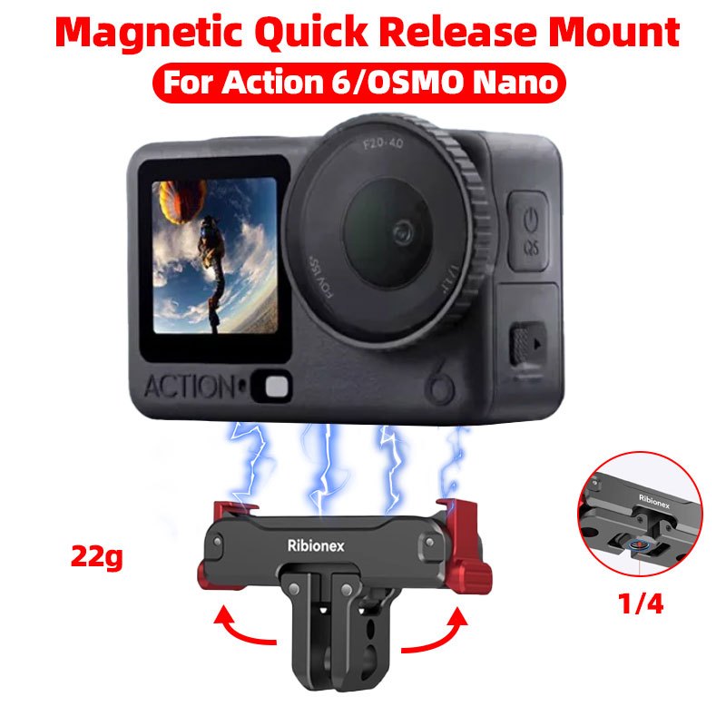 ฐานยึดแบบแม่เหล็กปลดเร็วสำหรับกล้อง DJI Osmo Nano / Action 6 อะแดปเตอร์โลหะฐานแม่เหล็ก อุปกรณ์เสริมกล้องแอ็คชั่น Magnetic Quick Release