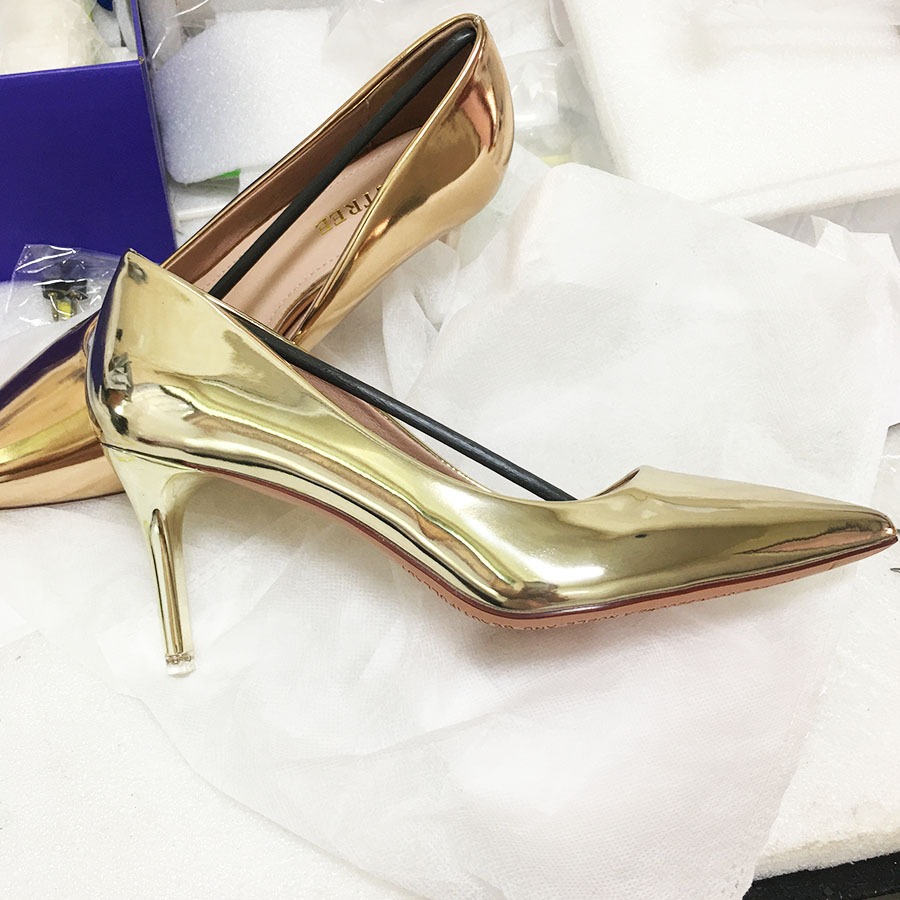 BIGTREE ด้สีเงินเงาๆ ส้นสูง 7-10.5cm Shiny Metallic Color Wedding High Heels