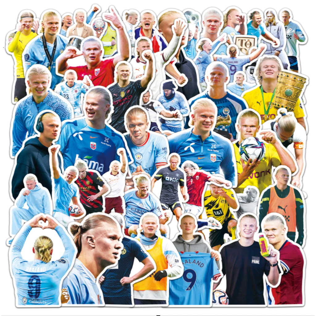 50 ชิ้นการ์ตูน Cool ฟุตบอล Player Erling Haaland การ์ตูนกันน้ํา Home Decal สติกเกอร์ PC Labop กระเป๋าเดินทางหมวกนิรภัยไวนิลสติกเกอร์