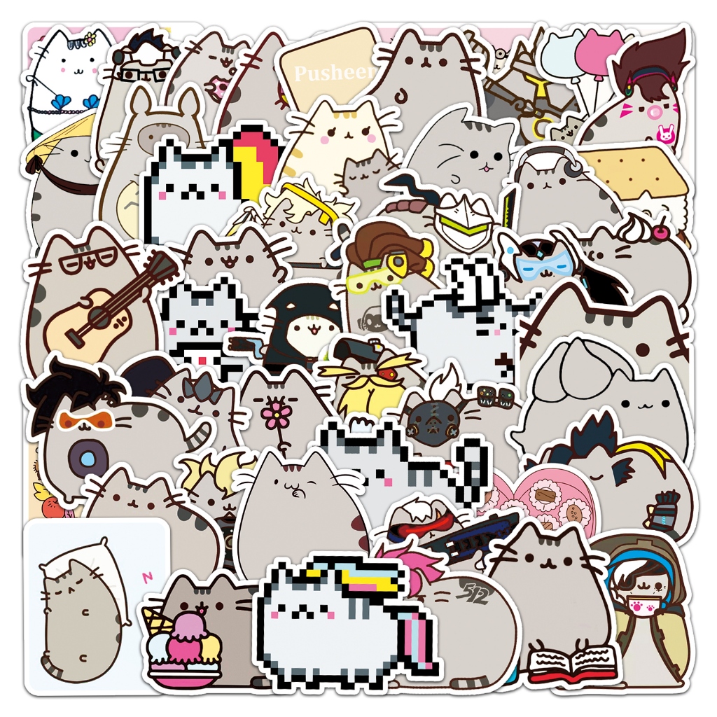 50 ชิ้นการ์ตูนน่ารัก Pusheen กันน้ํา Home Decal สติกเกอร์ PC Labop กระเป๋าเดินทางหมวกกันน็อคไวนิลสติกเกอร์