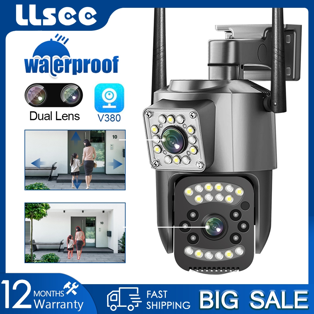 LLSEE V380 Pro เลนส์คู่กล้องวงจรปิด WIFI ไร้สายกลางแจ้ง IP กล้องรักษาความปลอดภัย 10X ขยาย 4K 8MP เต็