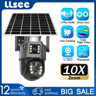 LLSEE v380 pro 8MP 4K 4G ซิมการ์ดกล้องวงจรปิดพลังงานแสงอาทิตย์กลางแจ้ง 360 PTZ 10X ซูมกล้องวงจรปิด WIFI ติดตามมือถือพูดคุยสองทางสีสันกลางคืน