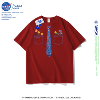 NASA เสื้อยืดชายหญิงแขนสั้น สไตล์ลำลอง summer เนคไทลายกราฟฟิตี้ พิมพ์ลาย คอตตอน คอกลม หลวมและระบายอากาศ