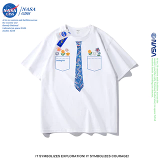 NASA เสื้อยืดชายหญิงแขนสั้น สไตล์ลำลอง summer เนคไทลายกราฟฟิตี้ พิมพ์ลาย คอตตอน คอกลม หลวมและระบายอากาศ