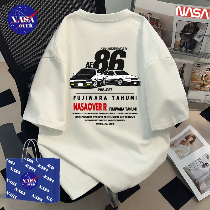 【จัดส่งตลอด 24 ชั่วโมง】🔥NASA แบรนด์แฟชั่น ฤดูร้อน ลายรถ 🚗 สไตล์ญี่ปุ่น oversize แขนสั้น ยูนิเซ็กส์ แฟชั่น เทรนด์ สีขาว เสื้อYG919