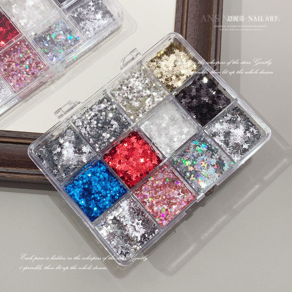 [ANNIES]อุปกรณ์ทําเล็บ อุปกรณ์ทําเล็บมินิดาวเลื่อมอุปกรณ์ทําเล็บเลเซอร์กระพริบผีเสื้อแชมเปญผสมตกแต่ง