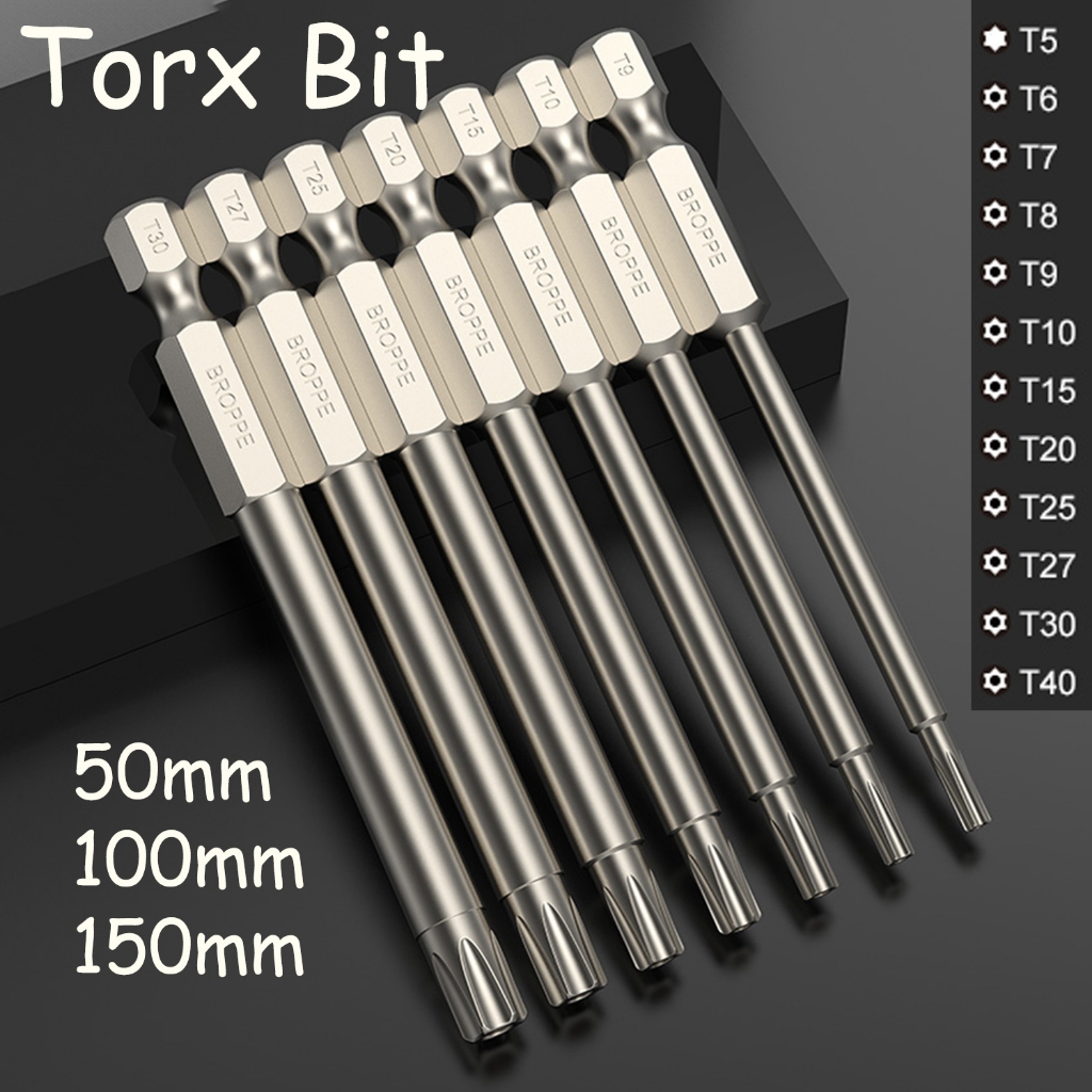 Torx ไขควง Bits รู T5 ~ T40 50/75/100/150 มม.ปลายแม่เหล็กยาวพร้อมCentre Hole Bit S2 เหล็ก 1/4 นิ้ว Hex Shank เครื่องมือ