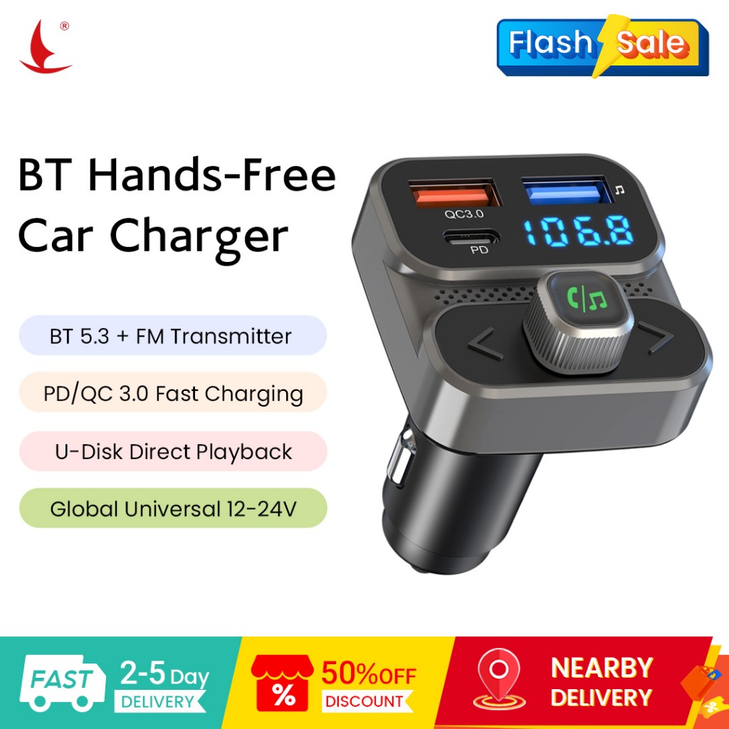 LEADINWAY BC95 รถบลูทูธเครื่องส่งสัญญาณ FM PD และ QC Fast Charging USD/MP3 Playback Universal 12‐24V