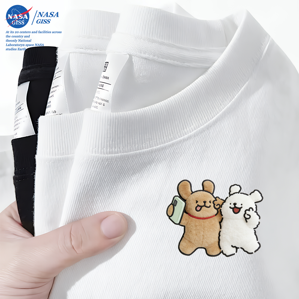 NASA เสื้อยืดชายหญิงแขนสั้น สไตล์ลำลอง summer ถ่ายรูปด้วยกัน พิมพ์ลาย คอตตอน คอกลม หลวมและระบายอากาศ