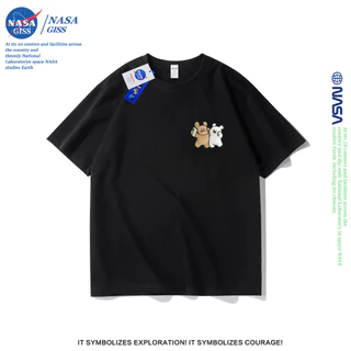 NASA เสื้อยืดชายหญิงแขนสั้น สไตล์ลำลอง summer ถ่ายรูปด้วยกัน พิมพ์ลาย คอตตอน คอกลม หลวมและระบายอากาศ