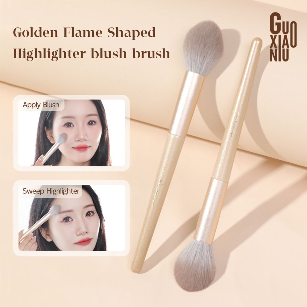 GUOXIAONIU แปรงปัดบลัชรูปทรงเปลวไฟ แปรงแต่งหน้าที่มีขนอ่อนสุดๆ สำหรับผสมรองพื้น ให้เนียนสวย ปัดคอนทัวร์ และแต่งตา
