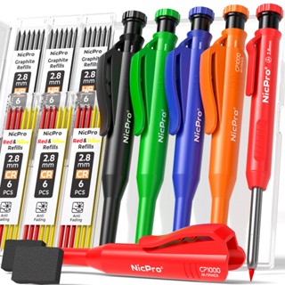 นิคโปร 5แพ็คช่างไม้ดินสอพร้อมกบเหลาและผู้ถือ,ชุดดินสอช่างไม้…