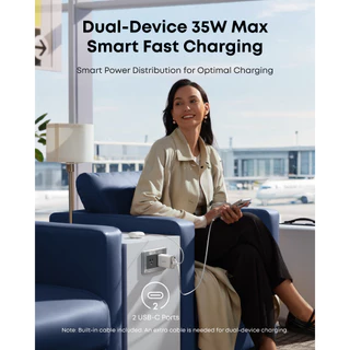 ANKER Nano 35W Fast GaN Charger | Max 2-Port Compact Charger |พร้อมสายแบบพับเก็บได้รองรับ Super Fast Charging | Anker InstaCord Retractable ในตัวที่ทนทาน| พร้อม iPhone 17 Pro Max/16/15 Series, iPad, และอื่นๆ