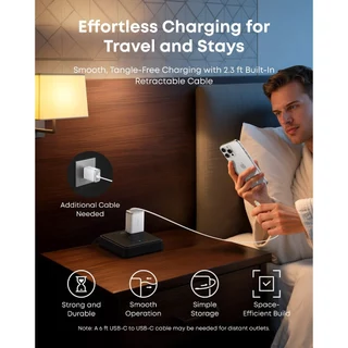 ANKER Nano 35W Fast GaN Charger | Max 2-Port Compact Charger |พร้อมสายแบบพับเก็บได้รองรับ Super Fast Charging | Anker InstaCord Retractable ในตัวที่ทนทาน| พร้อม iPhone 17 Pro Max/16/15 Series, iPad, และอื่นๆ